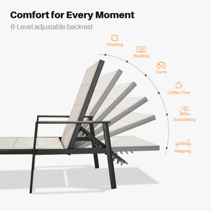 Adjustable outdoor lounge chair with 6-position recline for comfort - Seehill