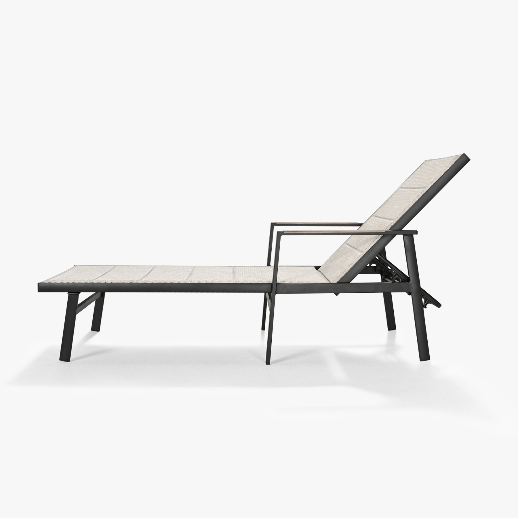 Modern outdoor lounge chair with adjustable backrest and beige fabric. - Seehill