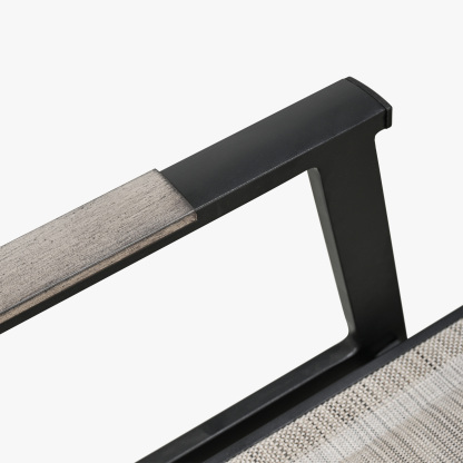 Modern black metal and wood armrest detail - Seehill