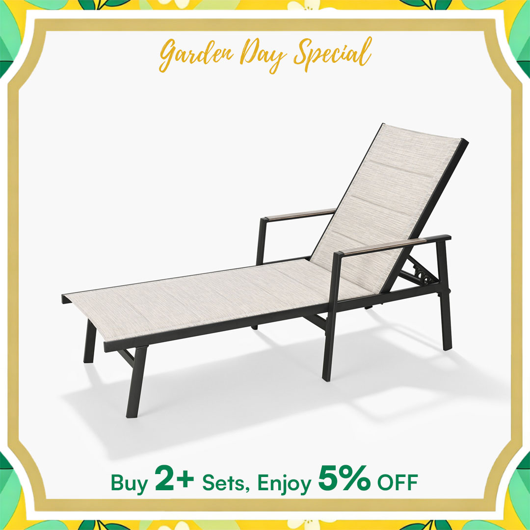 Outdoor Chaise Lounge Chair with Never-Rust Aluminum Frame & Double-Layer Textilene, 6-Position Adjustable Backrest-L034
