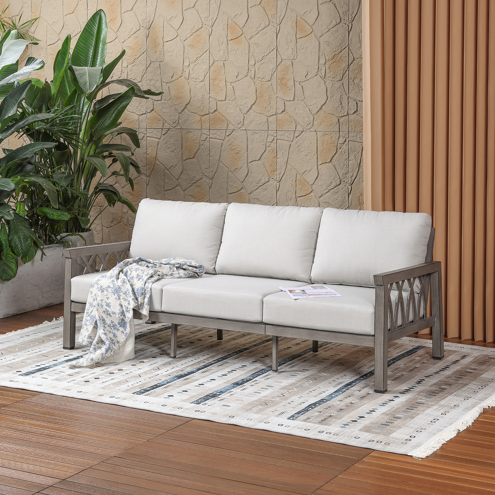 Aluminum Outdoor 3-Person Patio Sofa - C090