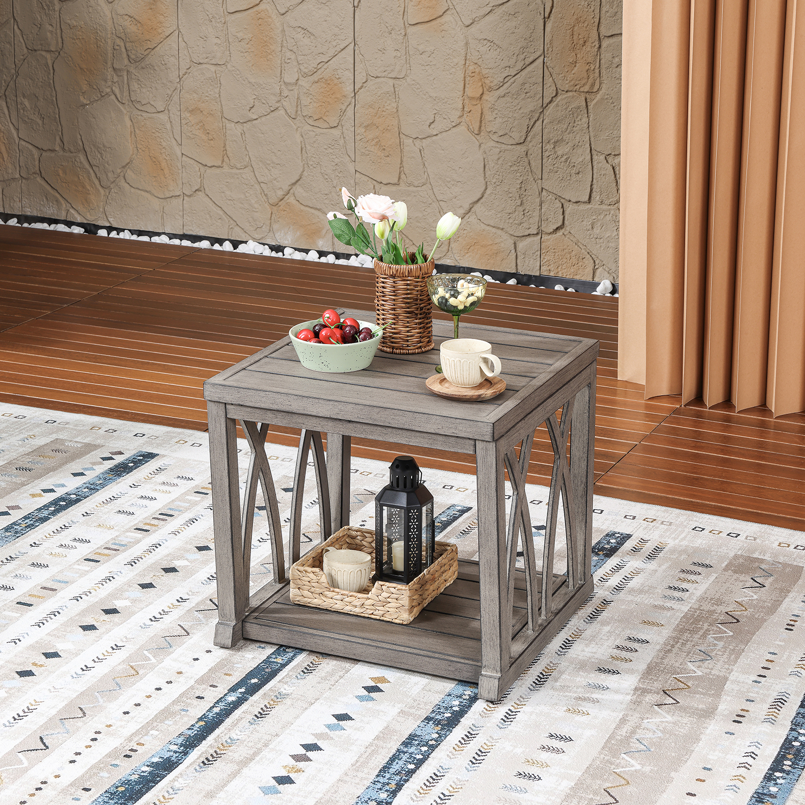 Aluminum Outdoor 2-Tier Side End Table - D092