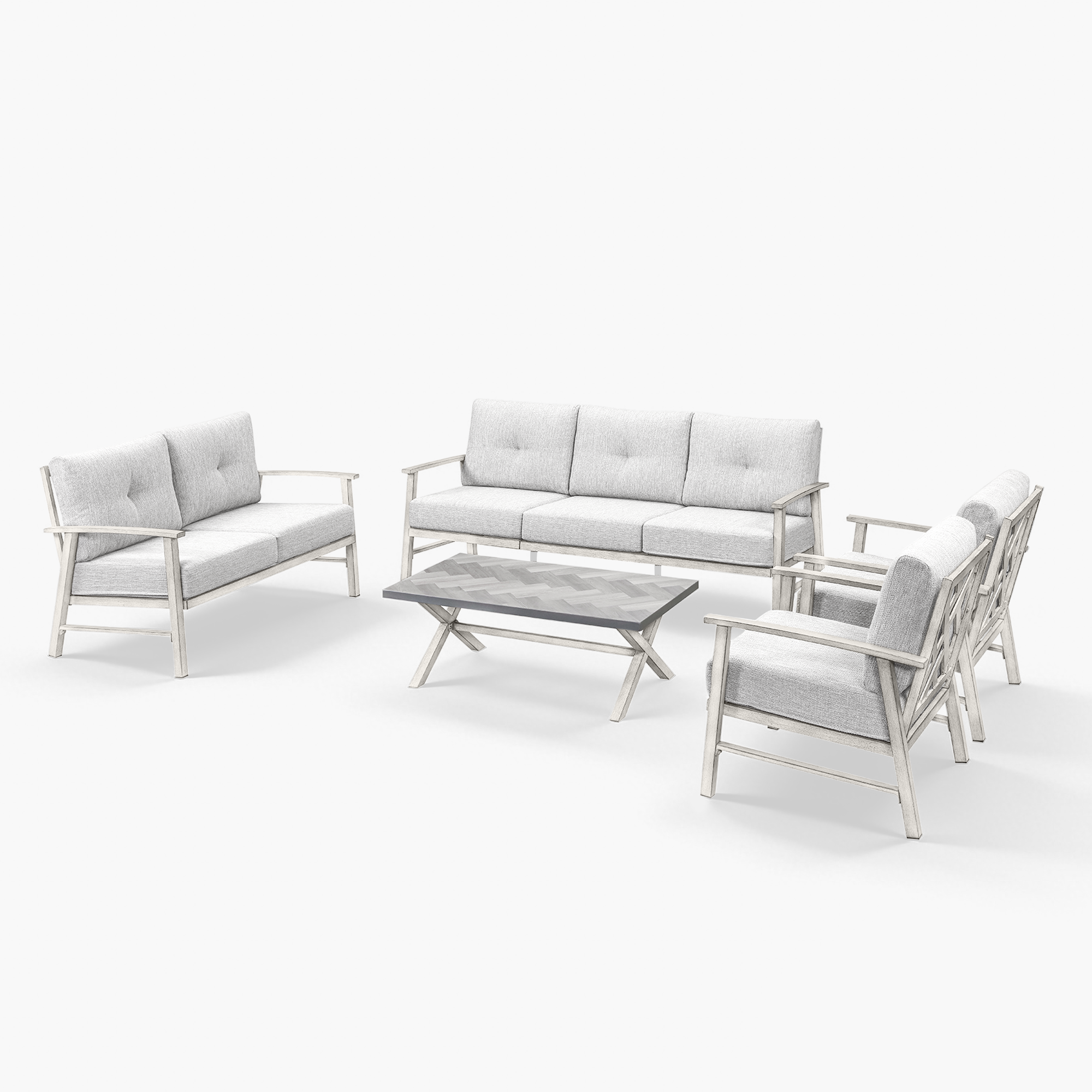 Bay Modern outdoor patio furniture set with cushioned seats and a rectangular coffee table-Seehill