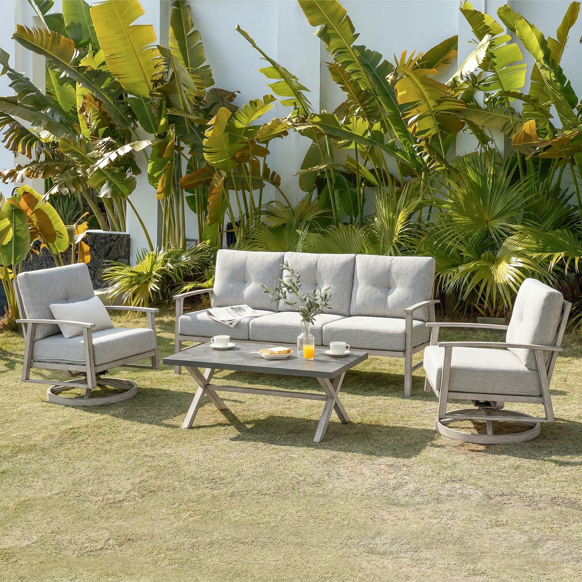 4-piece Modern Outdoor Patio Furniture Set with Swivel Chairs - SS016-1