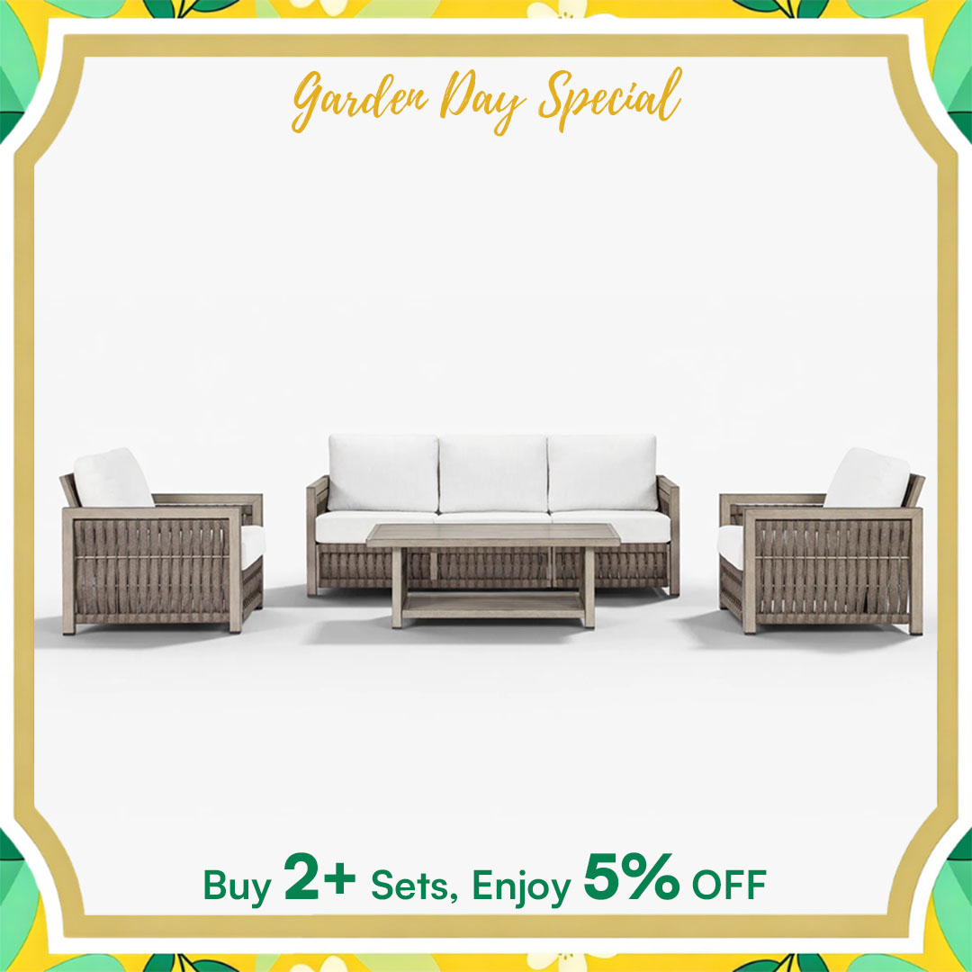 Outdoor Patio Conversation Set with Aluminum Frame, Rope Weave Sofa & Coffee Table with Washable Cushions-SS022-1