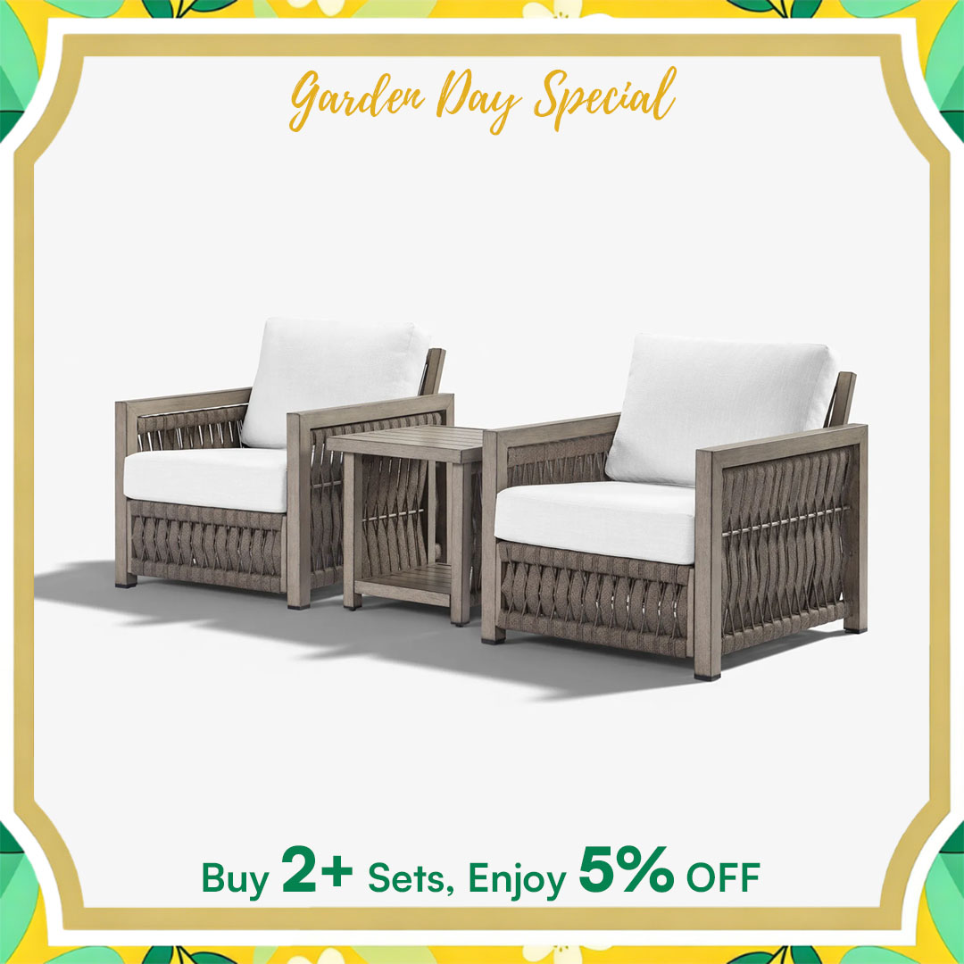 Outdoor Patio Set with Aluminum Frame, Rope Weave Sofa & Coffee Table with Washable Cushions-SS022-2