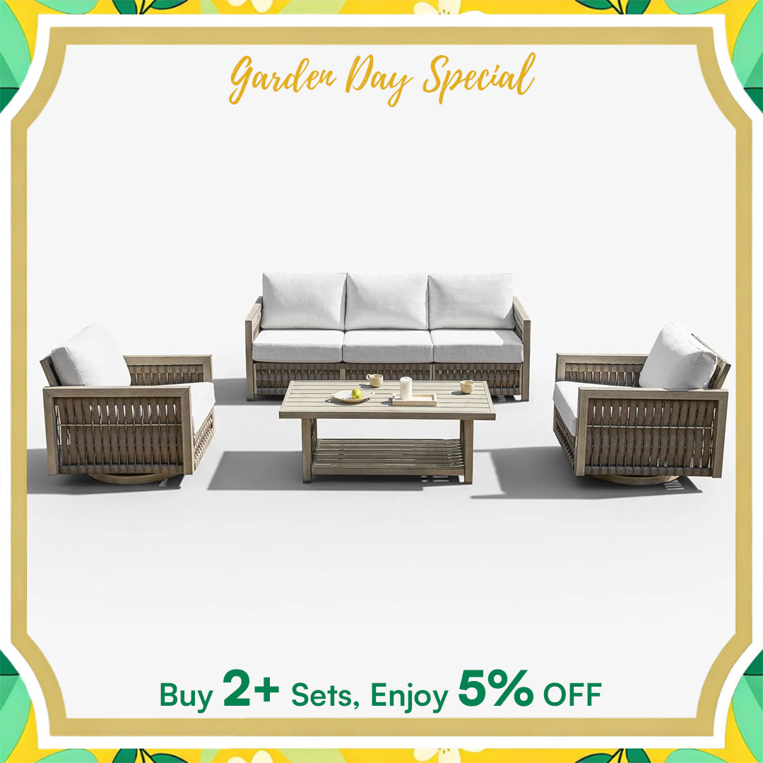 Outdoor Patio Conversation Set with Aluminum Frame, Rope Weave Sofa & Coffee Table with Washable Cushions-SS023-1