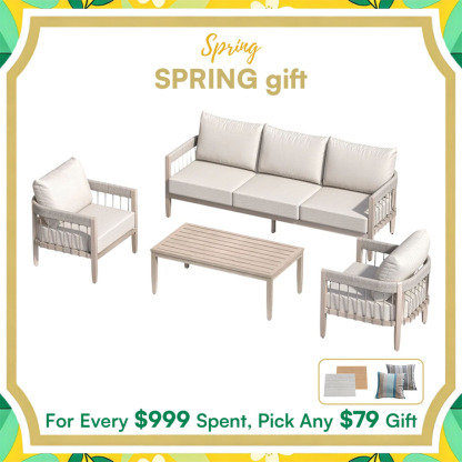 4-Piece Patio Furniture Set with Faux Wood Grain - SS040