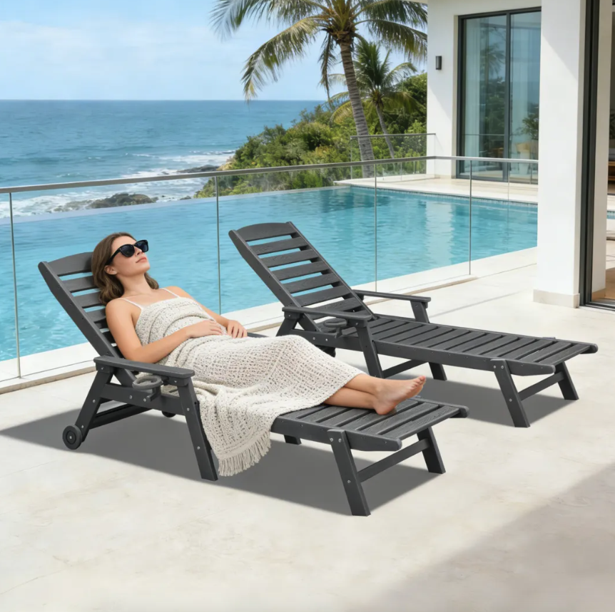 2-piece Adjustable Outdoor Lounge with Wheels