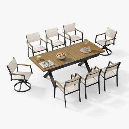 9-Piece Expandable Outdoor Dining Set with 2 Swivel Chairs - DS061-2