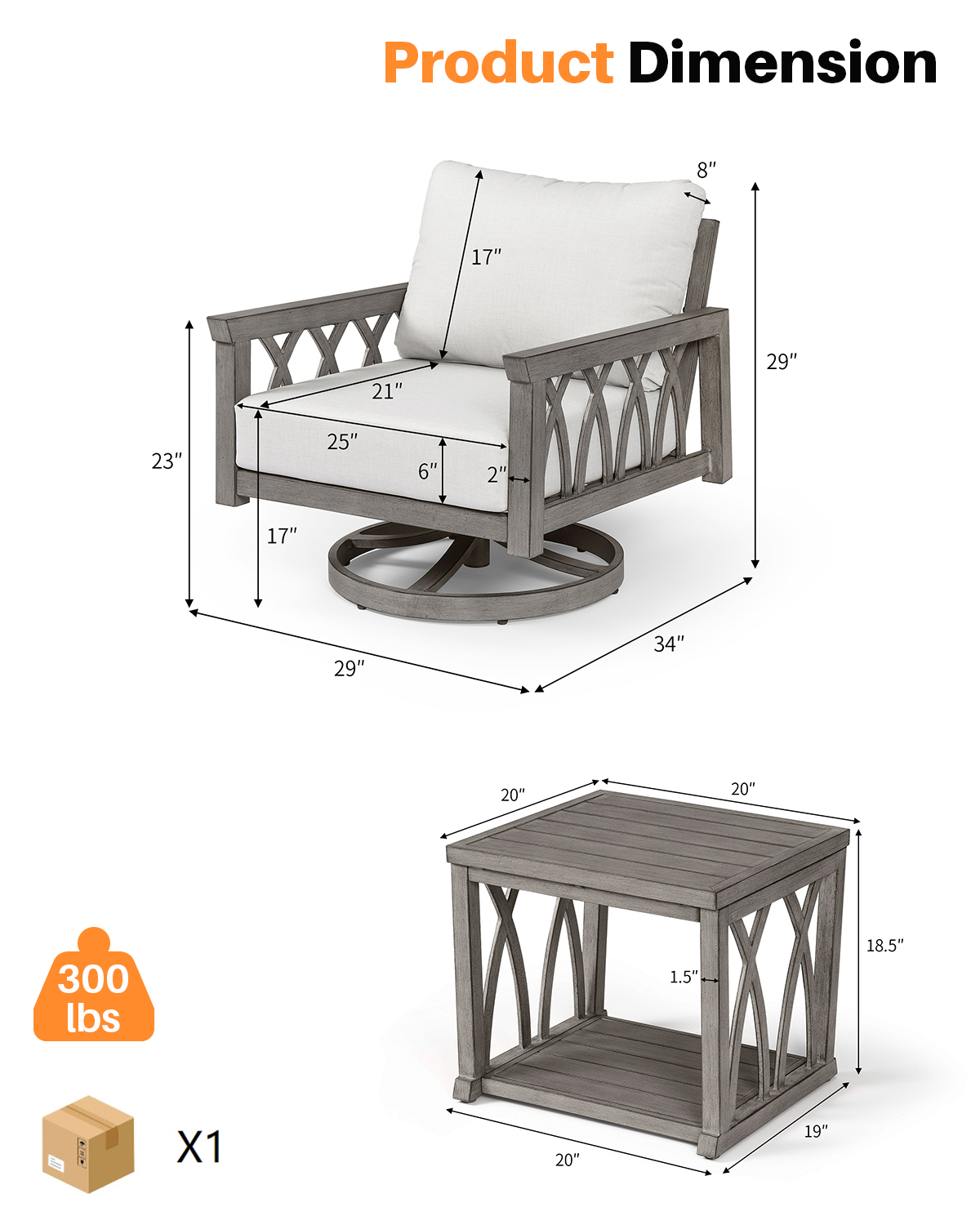 2-Piece Aluminum Outdoor Patio Swivel Sofa Armchair Set - DS093