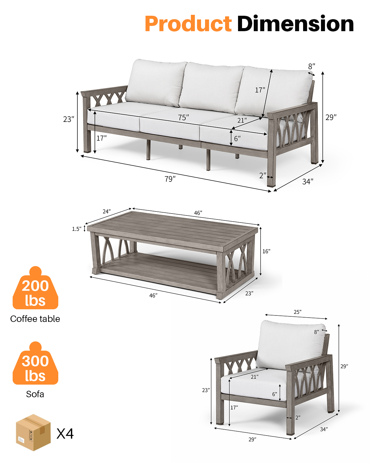 4-Piece Aluminum Outdoor Patio Conversation Set - DS096