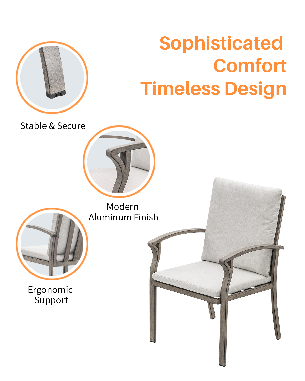 Aluminum Outdoor Patio Set of 2 Fixed Patio Armchairs - C101