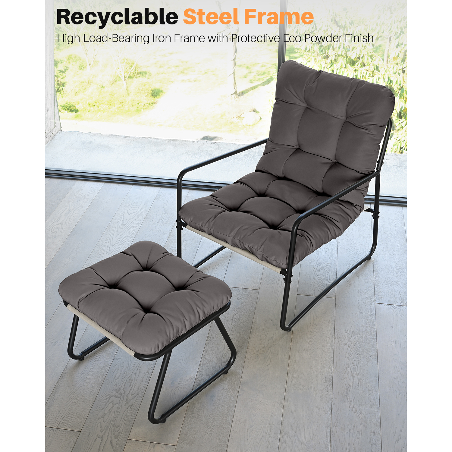 2-Piece Metal Comfy Modern Patio Rocking Chair Set with Ottoman- C033-1