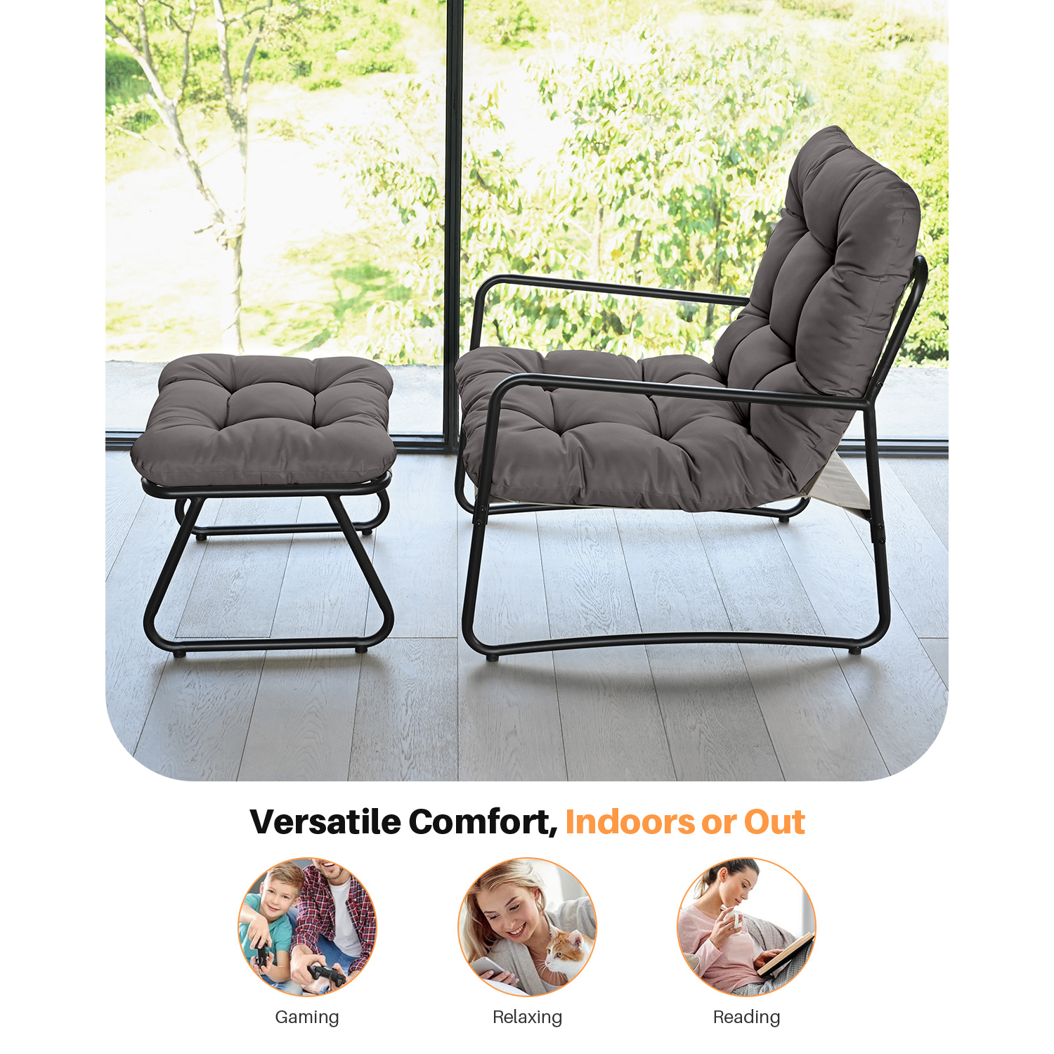 2-Piece Metal Comfy Modern Patio Rocking Chair Set with Ottoman- C033-1
