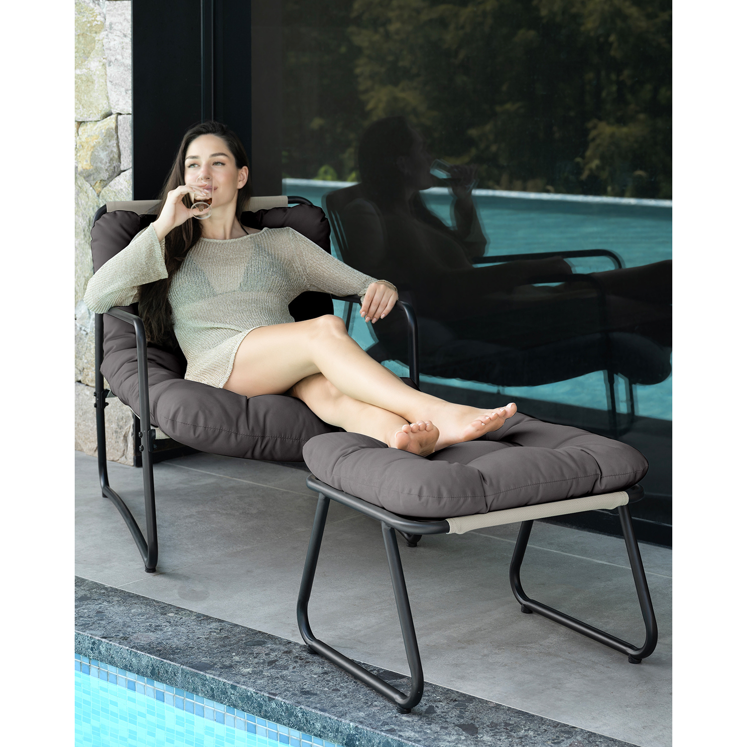 2-Piece Metal Comfy Modern Patio Rocking Chair Set with Ottoman- C033-1