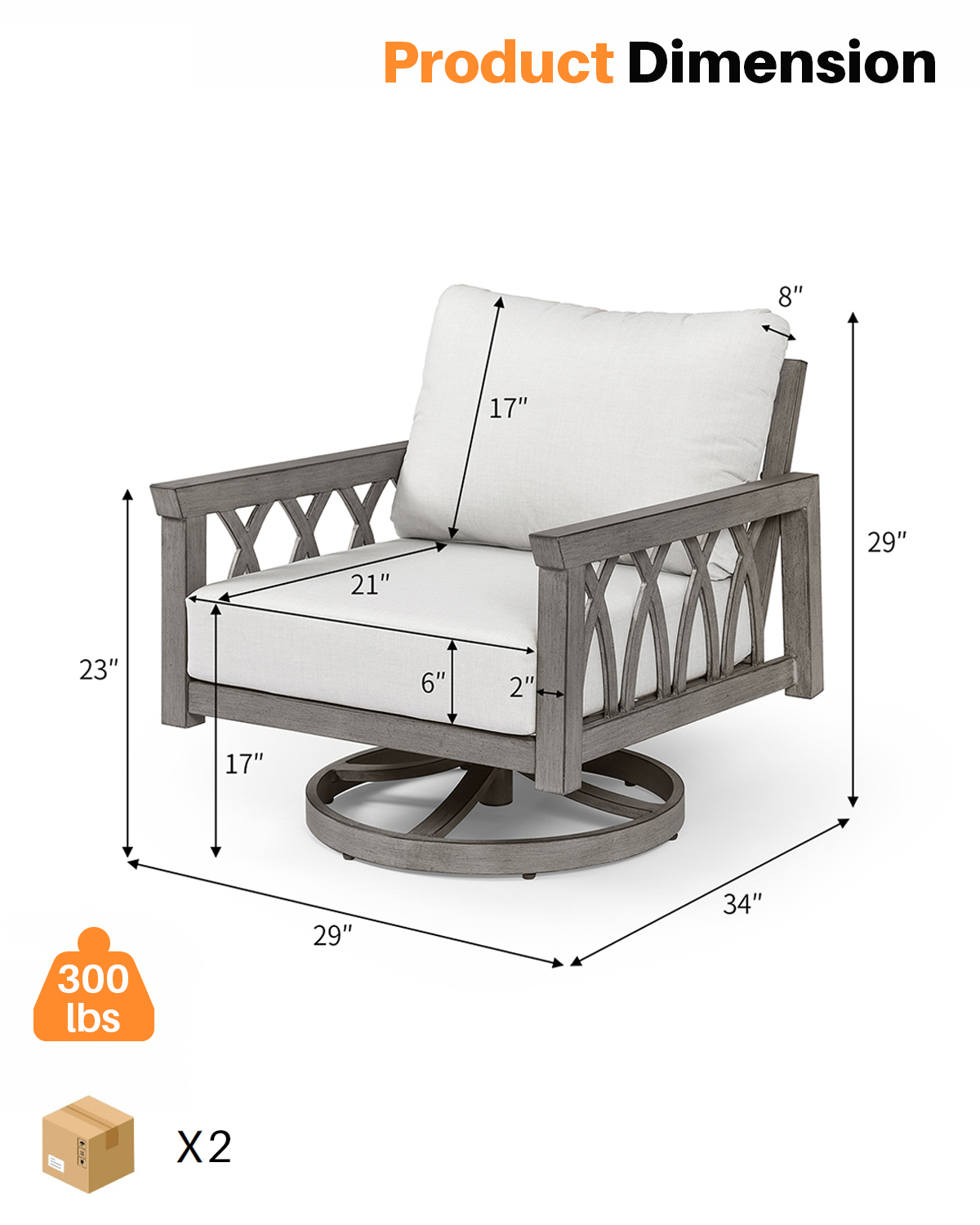 2-Piece Aluminum Outdoor 360-Degree Swivel Sofa Armchairs - C095