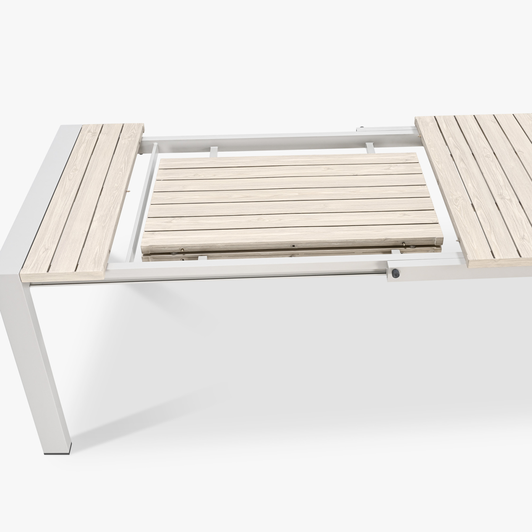 Modern extendable wooden table with metal frame, light wood finish - Seehill