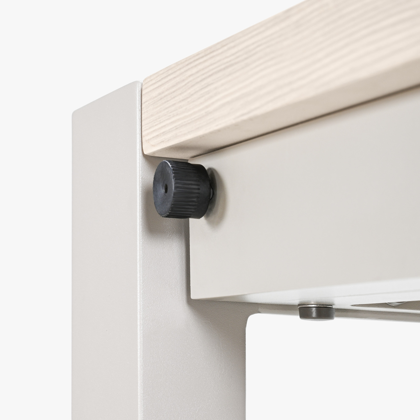 Adjustable desk height mechanism with black knob and wood top - Seehill