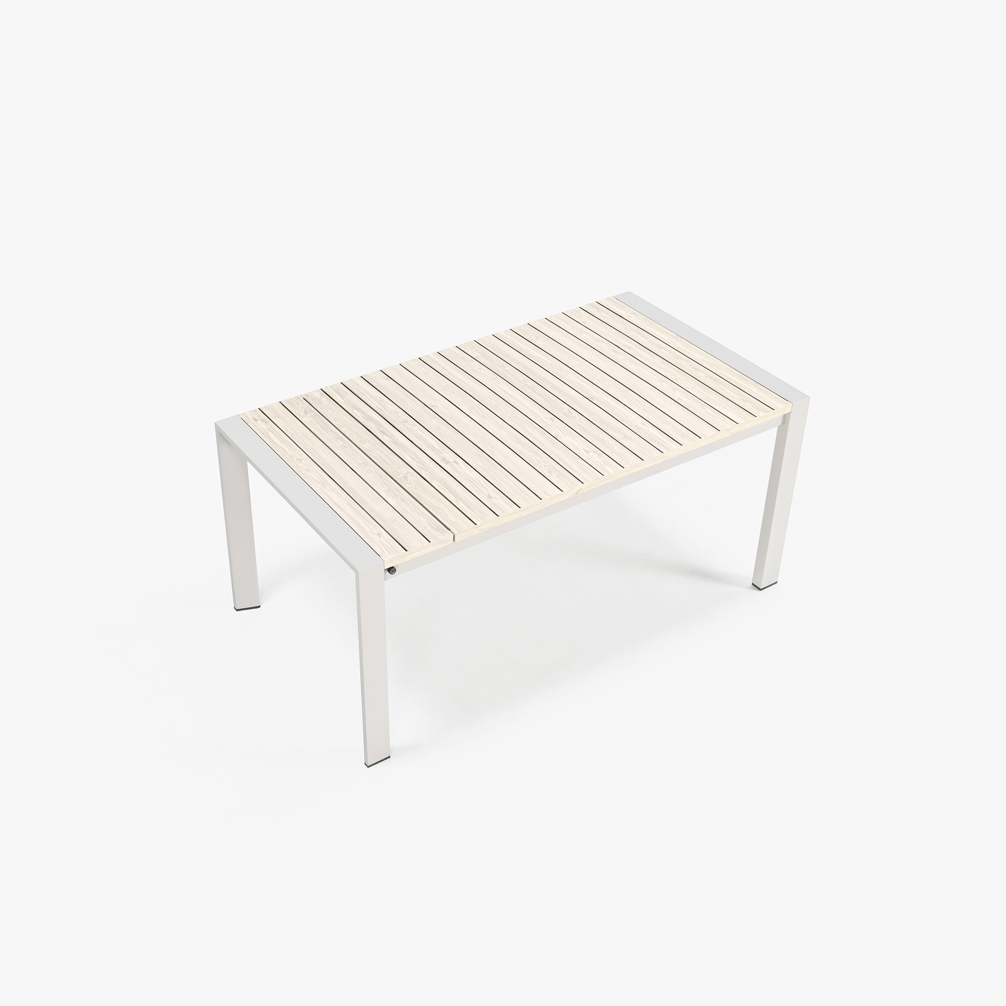 Modern outdoor coffee table with wooden slats and white metal frame - Seehill
