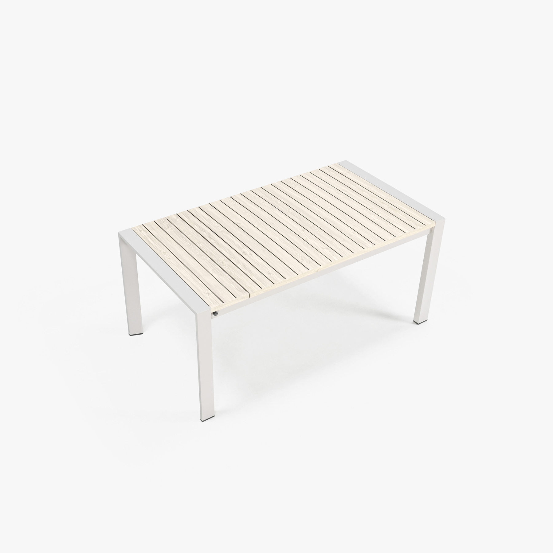 Modern outdoor coffee table with wooden slats and white metal frame - Seehill