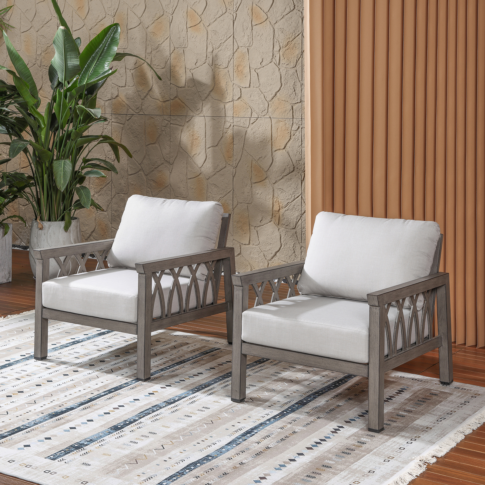 2-Piece Aluminum Outdoor Fixed Sofa Chairs - C094