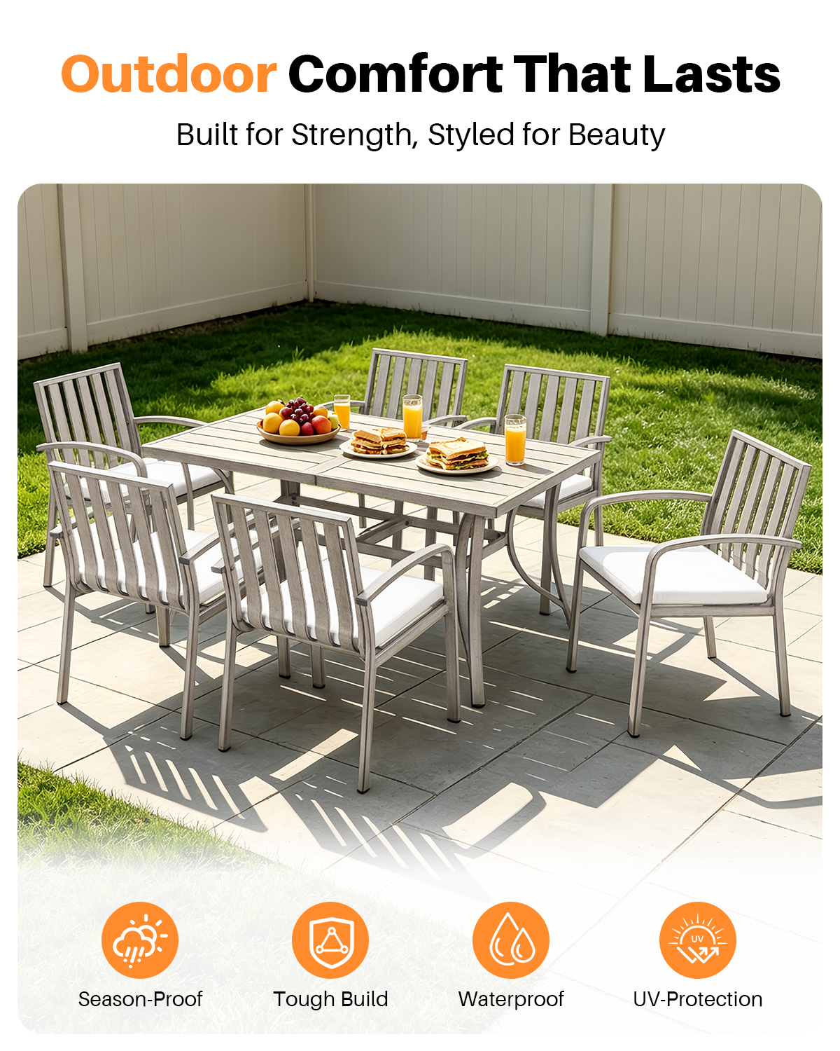Patio Rectangle Dining Table for 6 with Umbrella Hole - D108