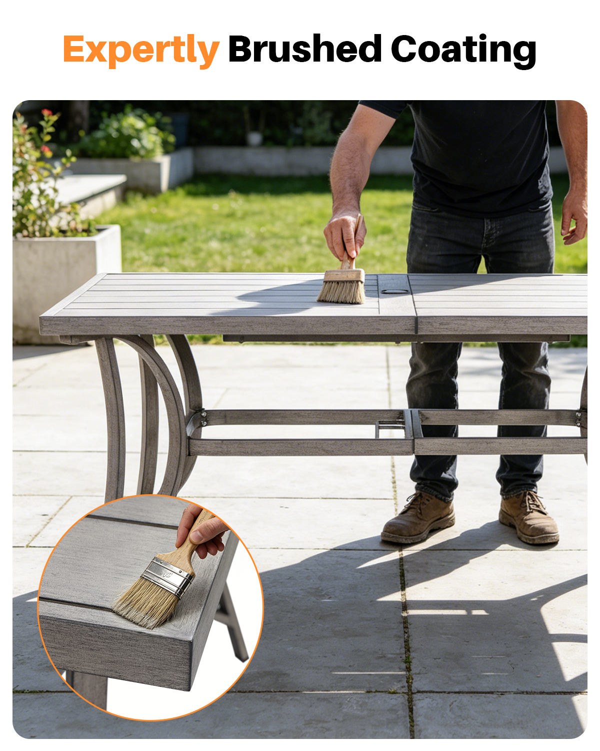 Patio Rectangle Dining Table for 8 with Umbrella Hole - D109