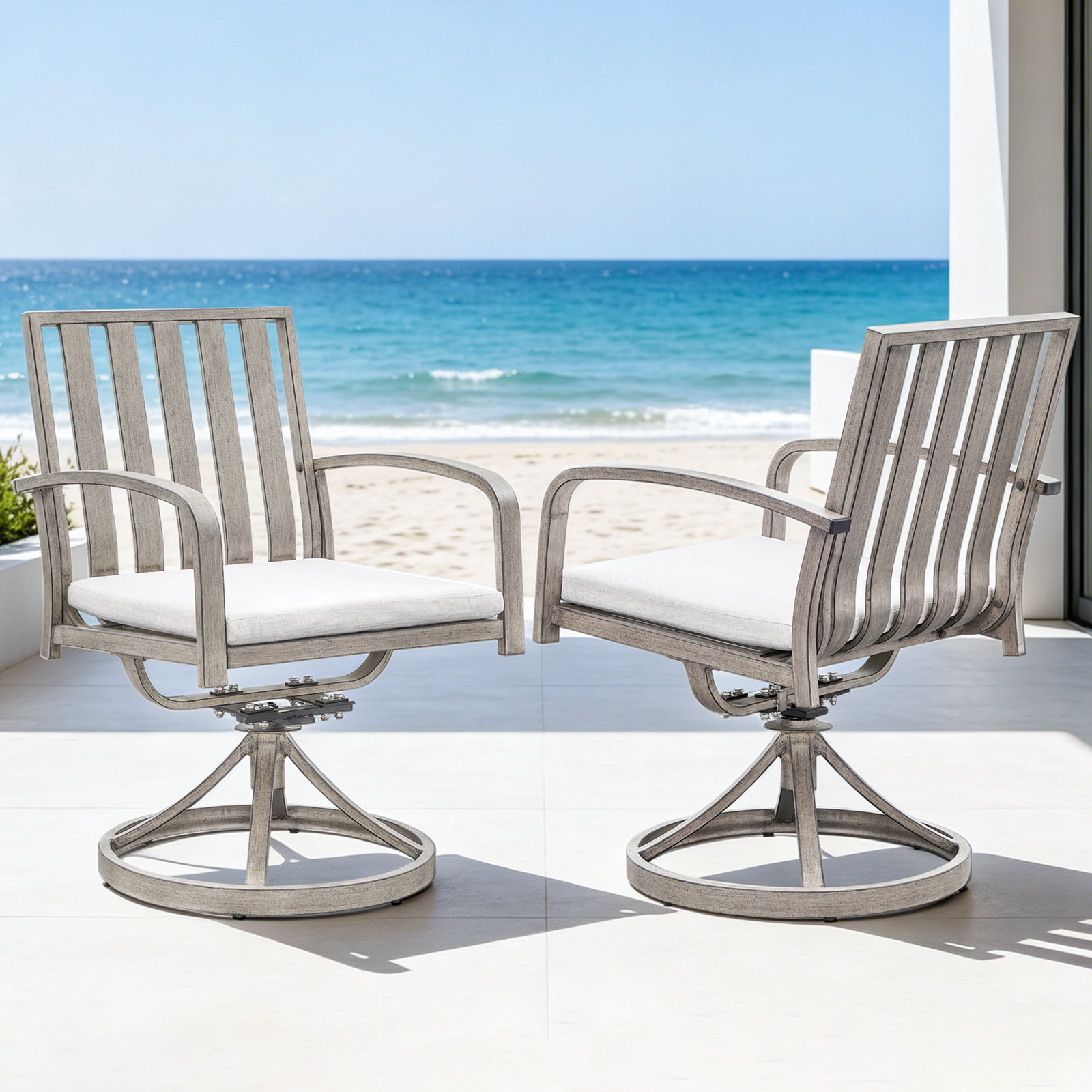 2-Piece Patio Outdoor Swivel Dining Chairs Set for Deck, Balcony, Garden - C107