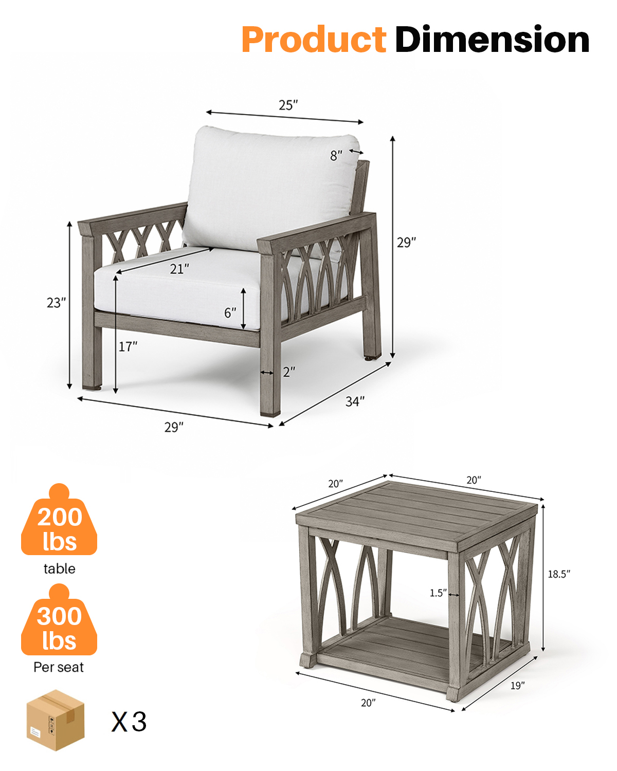 3-Piece Aluminum Outdoor Patio Conversation Set - DS100