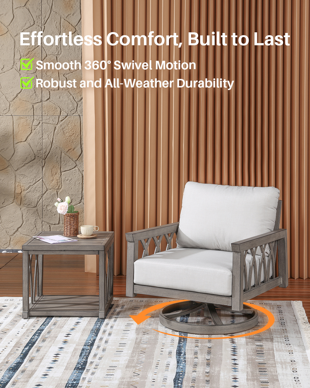 2-Piece Aluminum Outdoor Patio Swivel Sofa Armchair Set - DS093