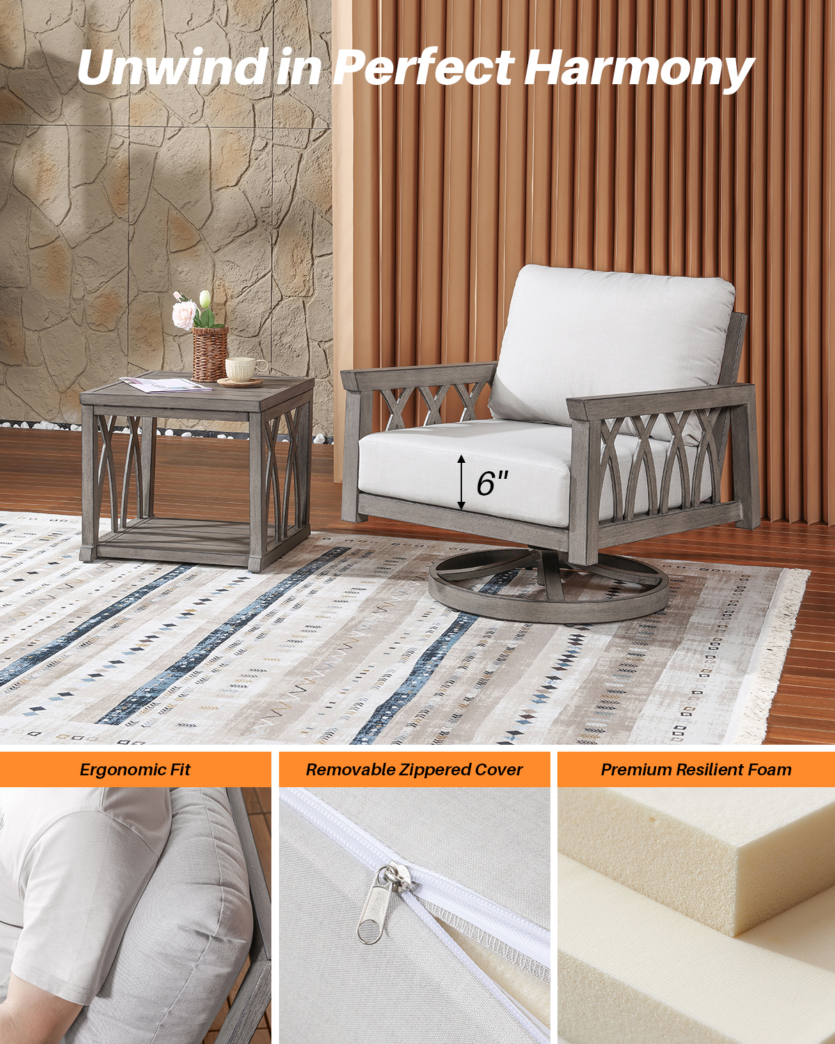 2-Piece Aluminum Outdoor Patio Swivel Sofa Armchair Set - DS093