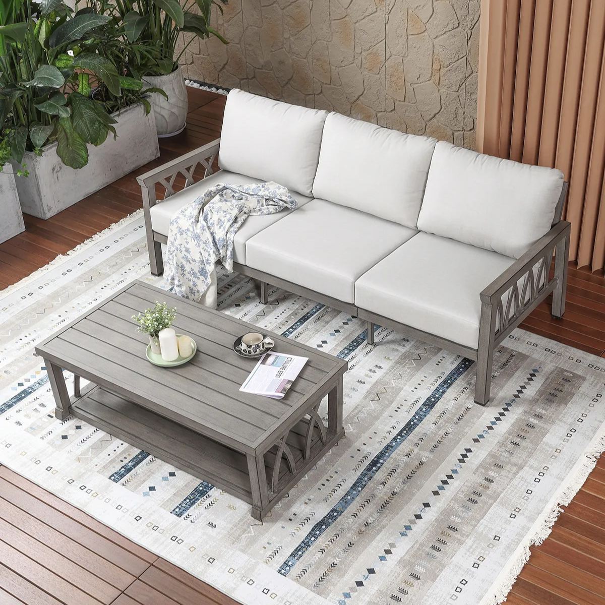 Aluminum Outdoor 3-Person Patio Sofa - C090