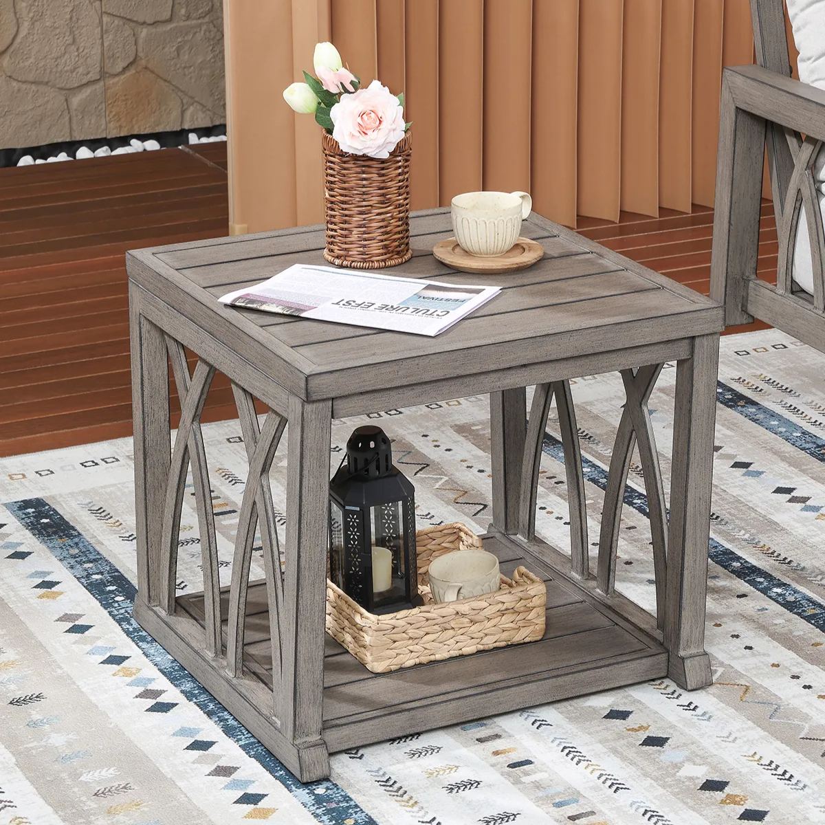 Aluminum Outdoor 2-Tier Side End Table - D092