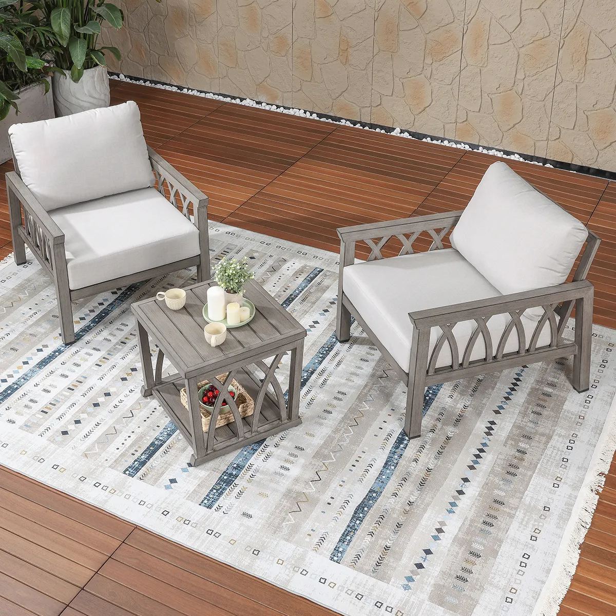 Aluminum Outdoor 2-Tier Side End Table - D092