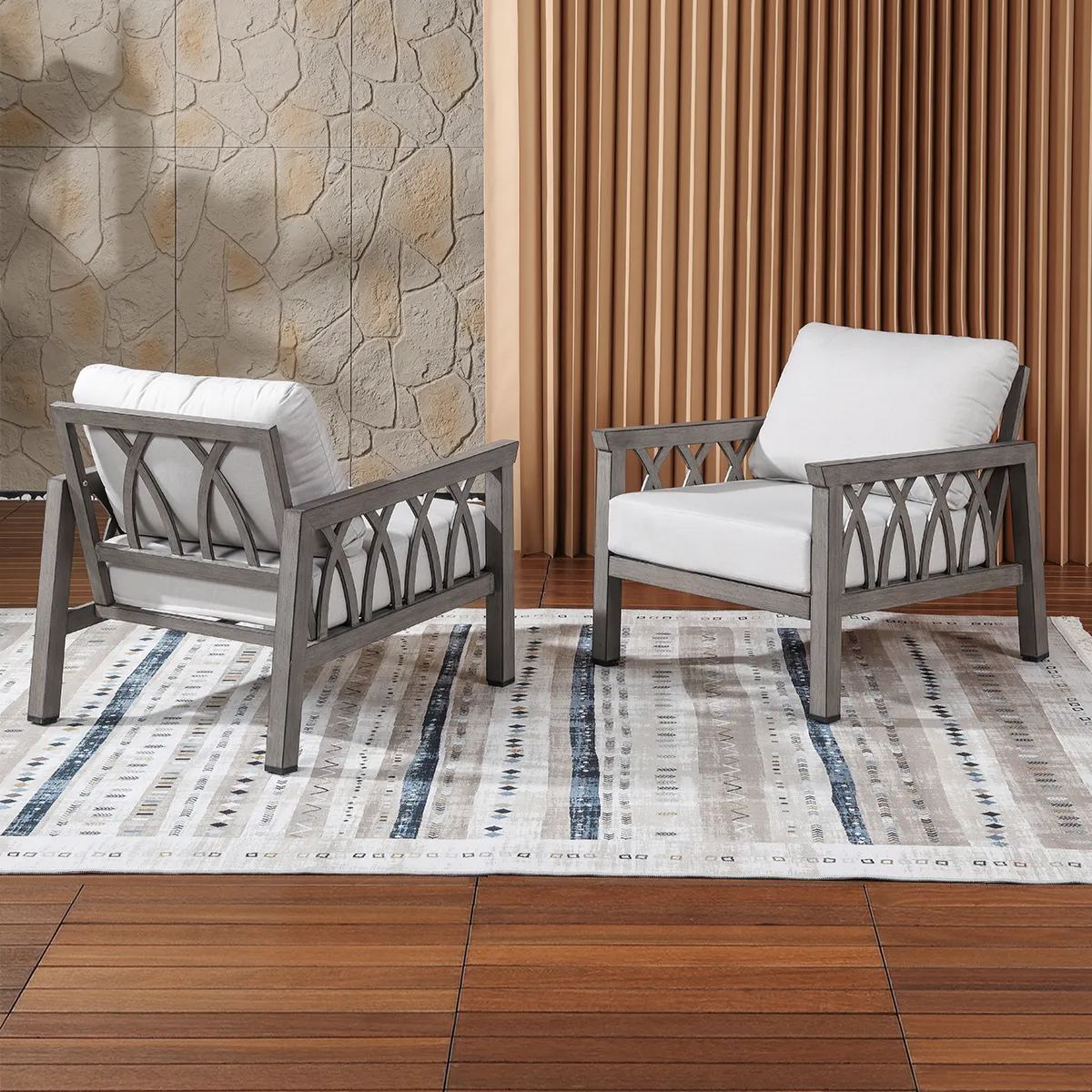 2-Piece Aluminum Outdoor Fixed Sofa Chairs - C094