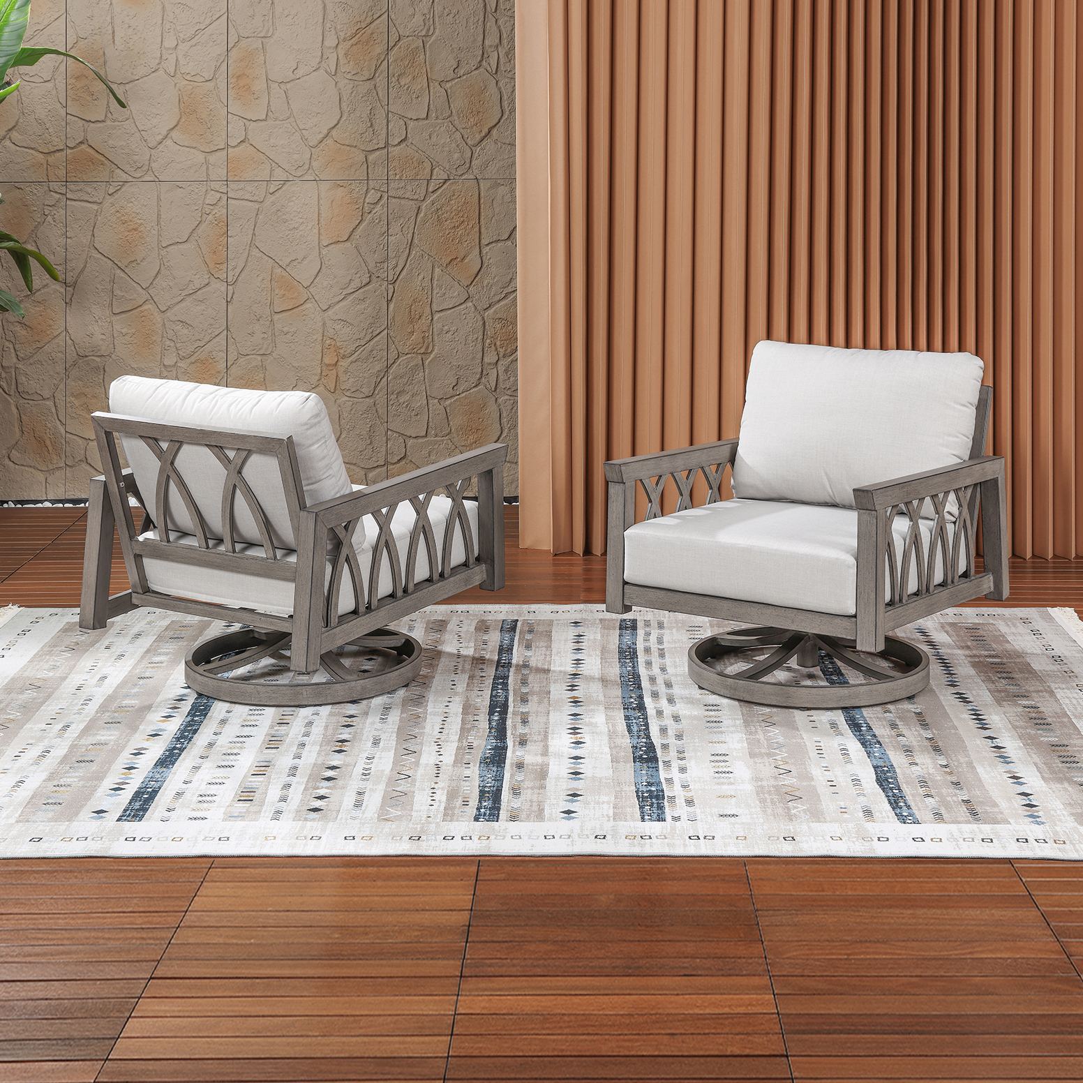 2-Piece Aluminum Outdoor 360-Degree Swivel Sofa Armchairs - C095