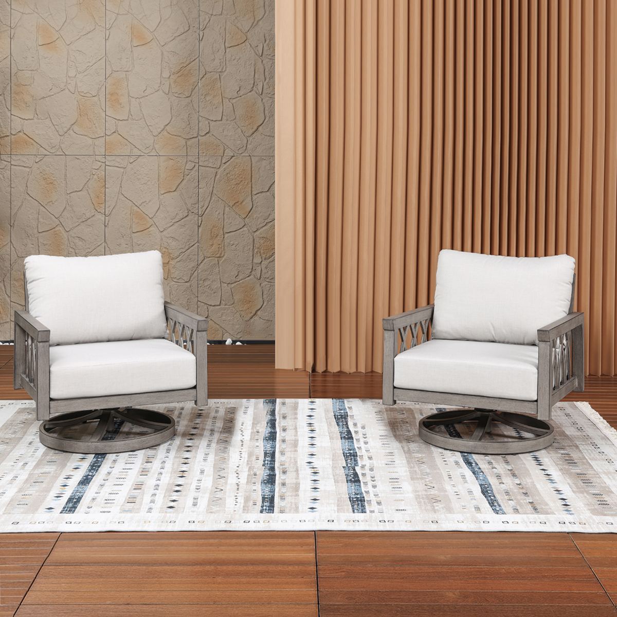 2-Piece Aluminum Outdoor 360-Degree Swivel Sofa Armchairs - C095