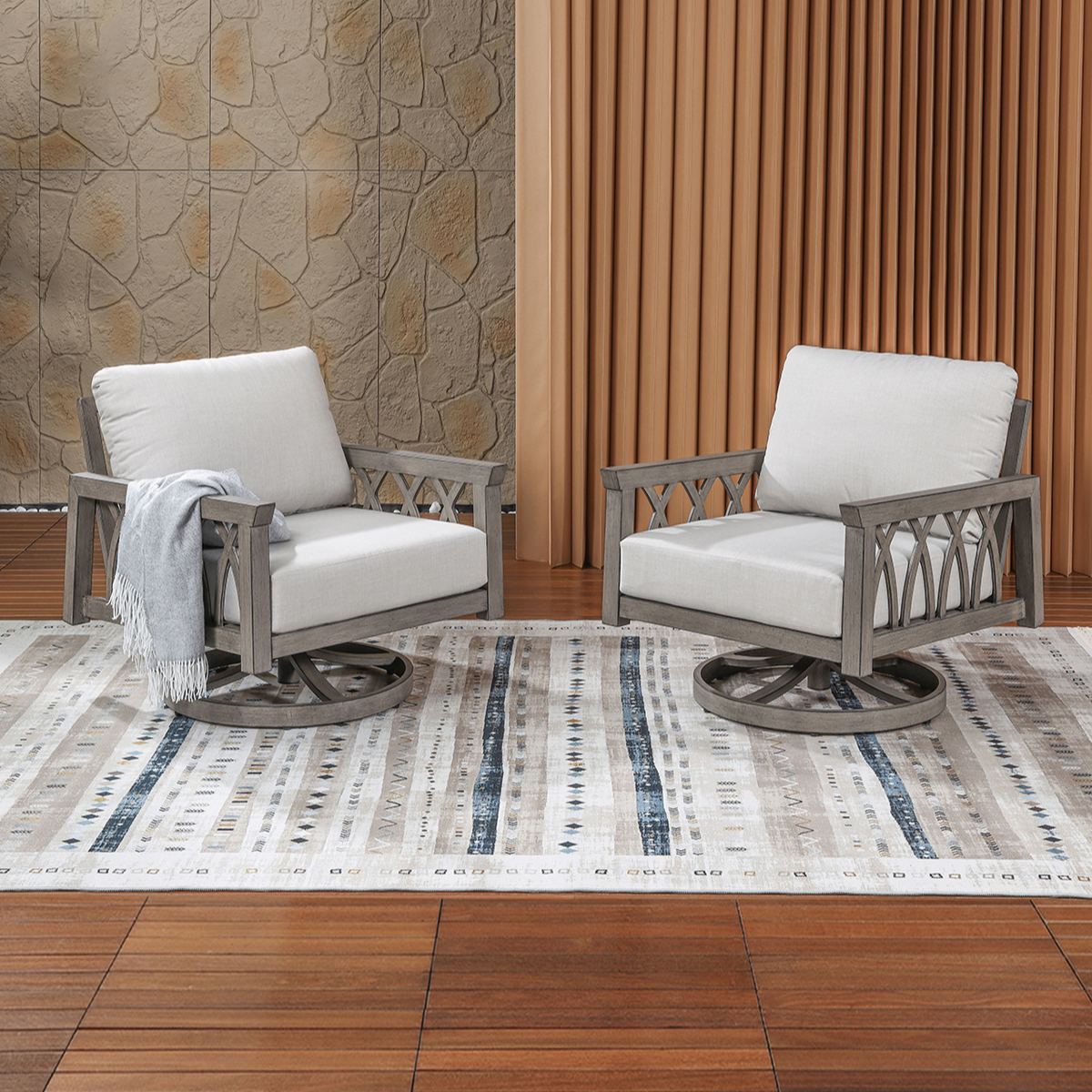 2-Piece Aluminum Outdoor 360-Degree Swivel Sofa Armchairs - C095