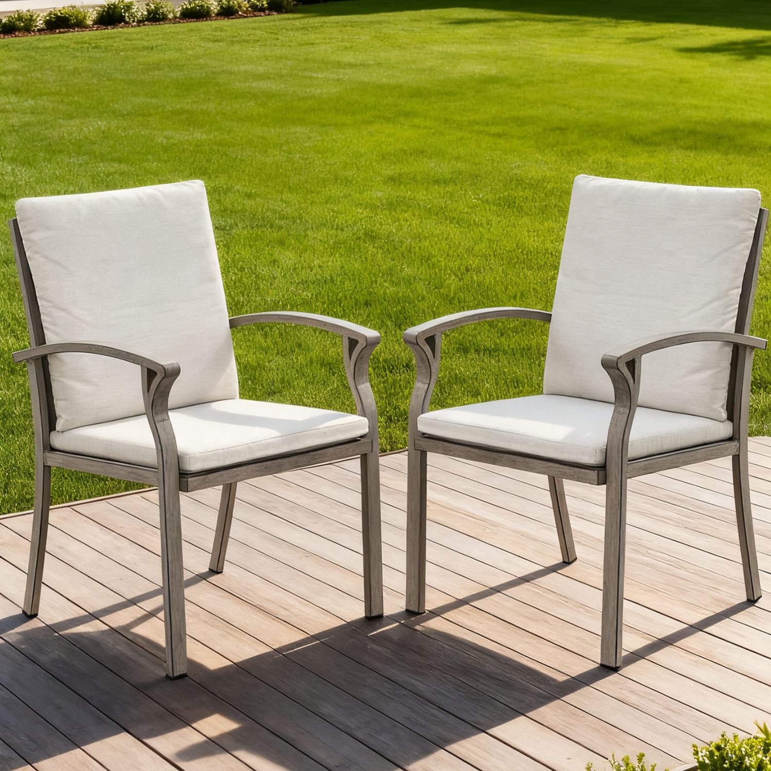 Aluminum Outdoor Patio Set of 2 Fixed Patio Armchairs - C101
