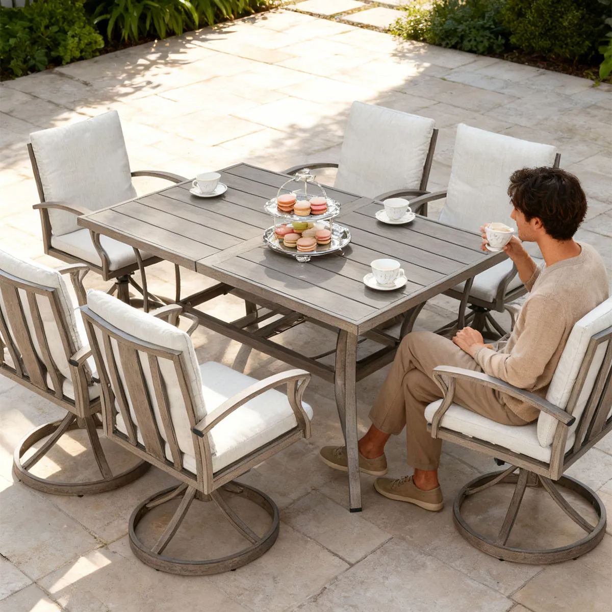 Modern Aluminum Outdoor Set of 2 Swivel Patio Chairs