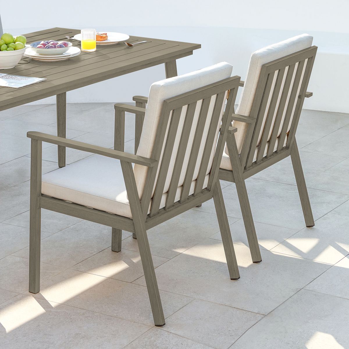 2-Piece Outdoor Dining Chair Set – Aluminum, Thick Cushions, All-Weather-C001