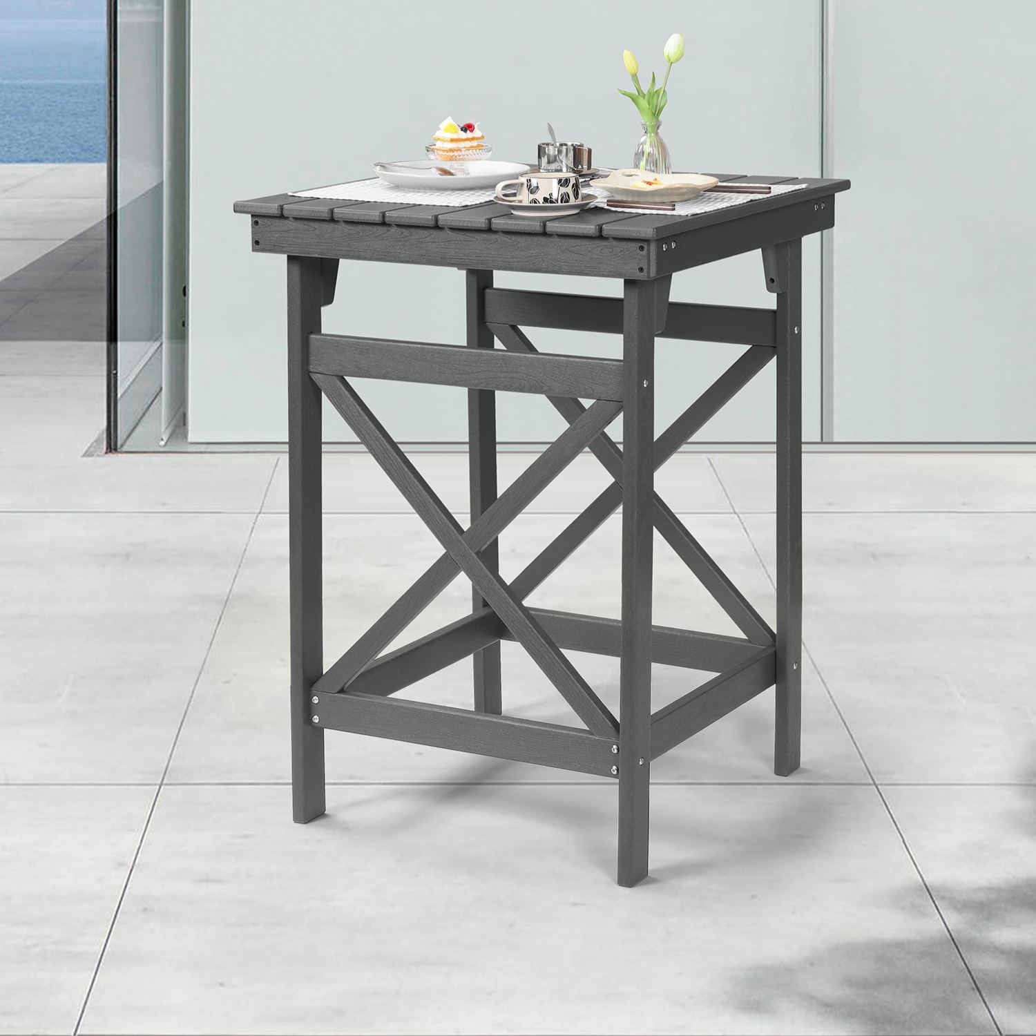 Polythos® HDPE Patio Adirondack Outdoor Bar Height Table - C078-1