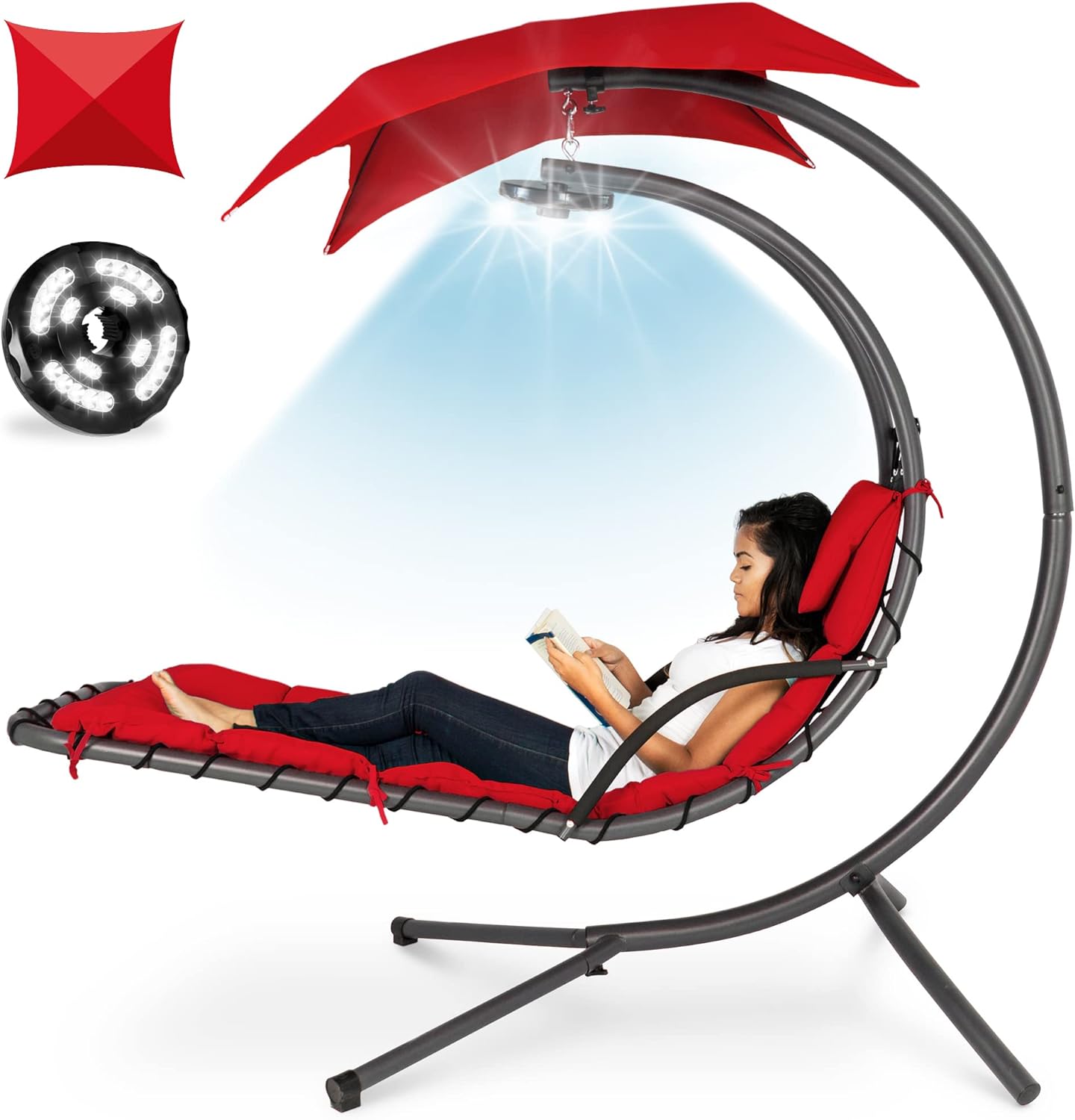 LED-Lit Curved Chaise Lounge Chair Swing for Backyard