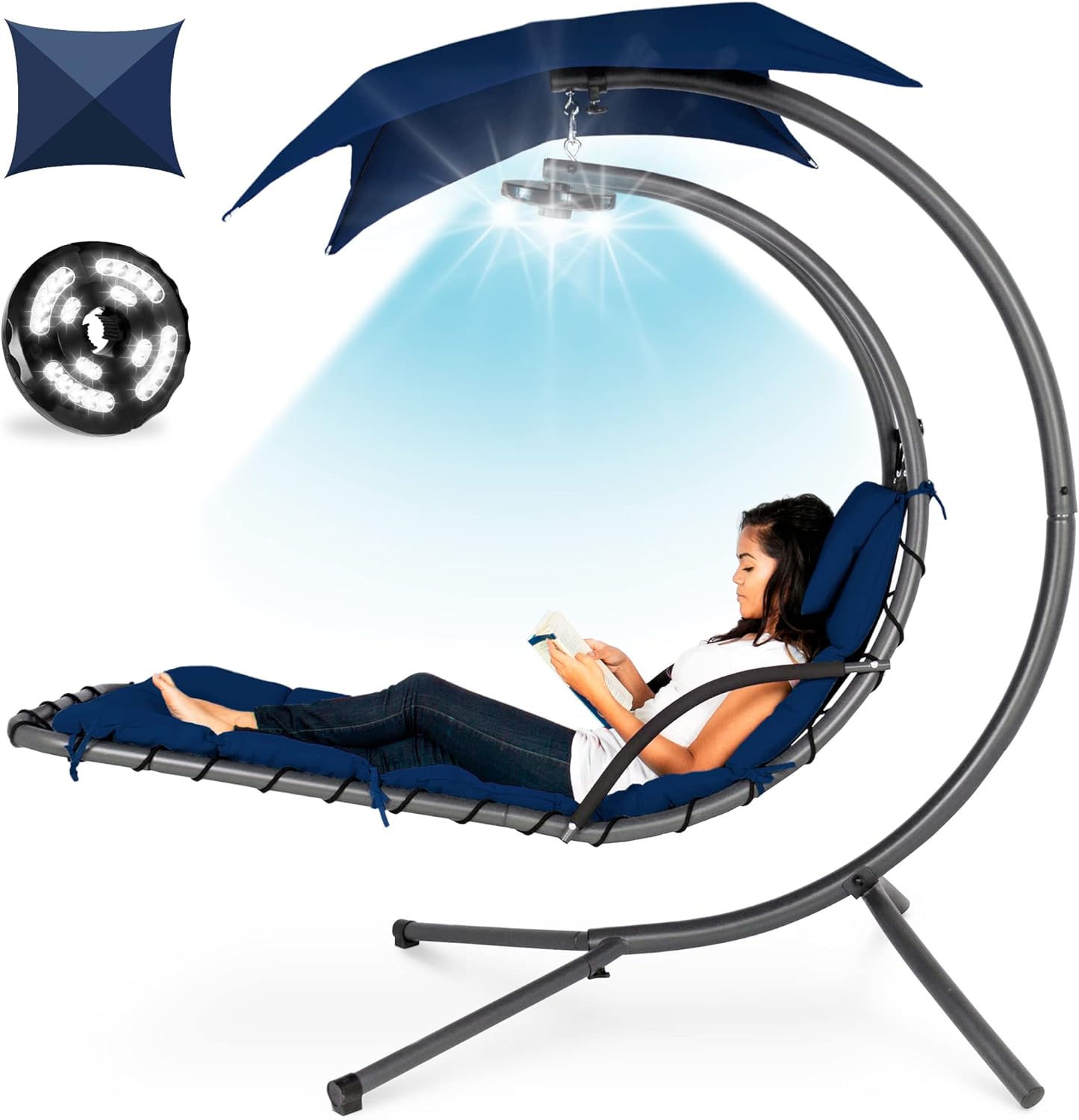 LED-Lit Curved Chaise Lounge Chair Swing for Backyard