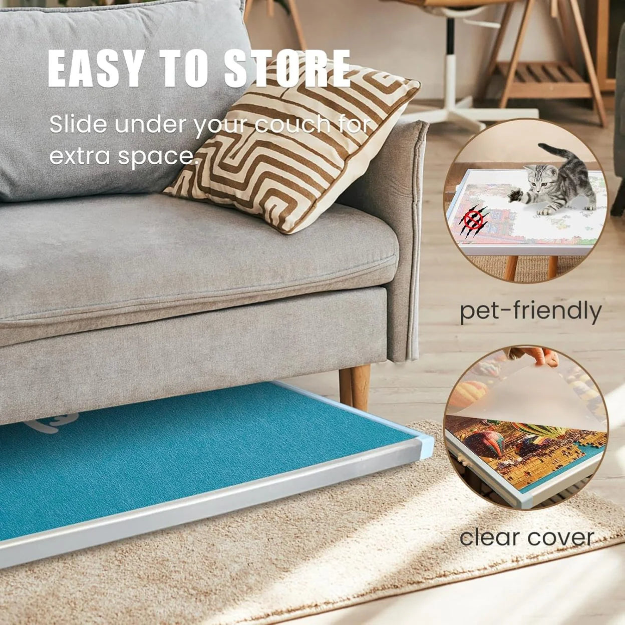 Rotating Puzzle Board with Drawers and Cover.Tilt&Lazy Susan