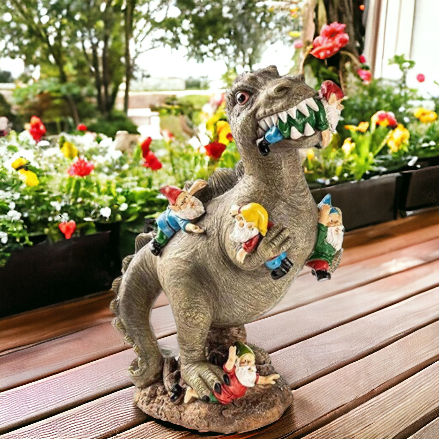 Garden Decor,T.rex Dinosaur Feeding on Gnomes