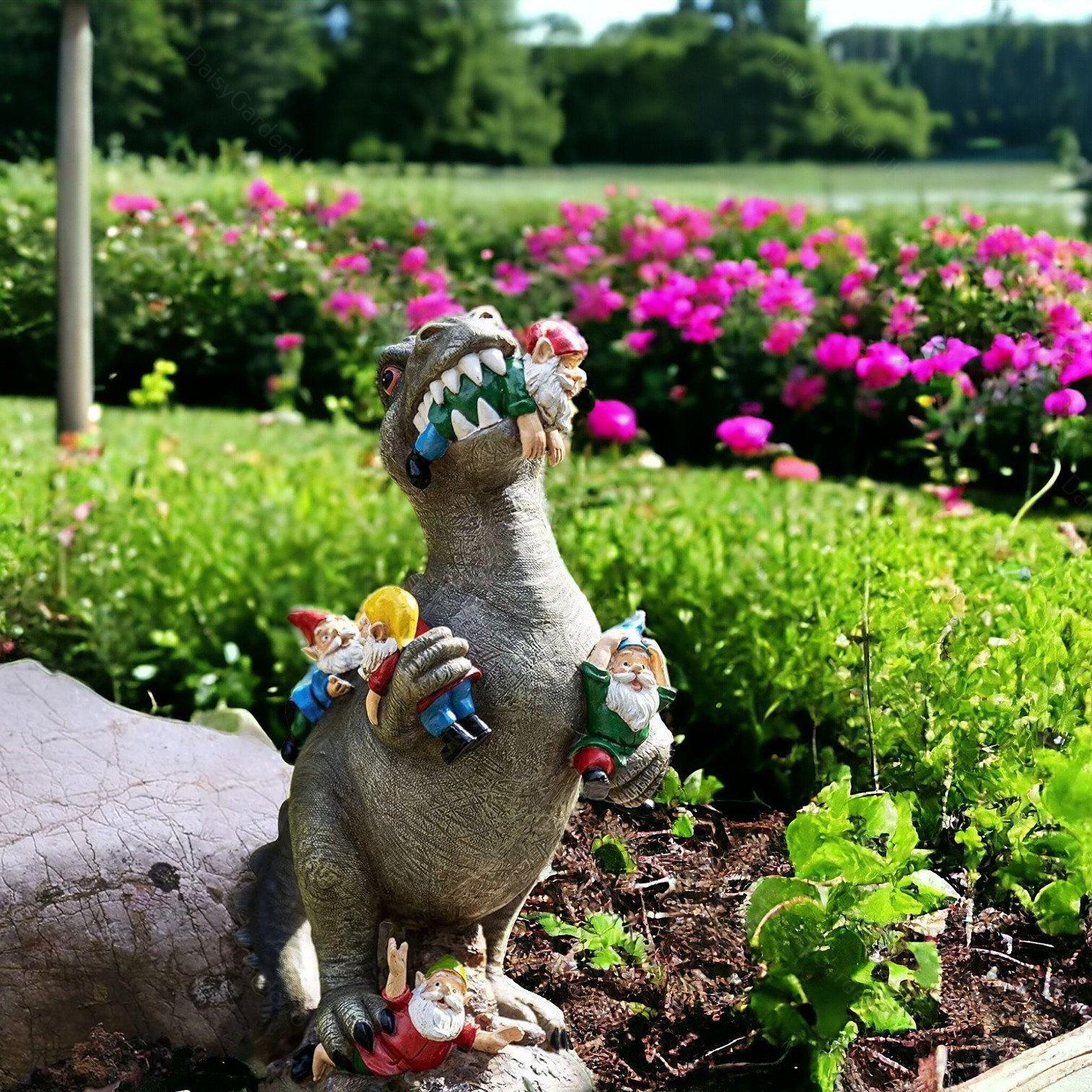 Garden Decor,T.rex Dinosaur Feeding on Gnomes