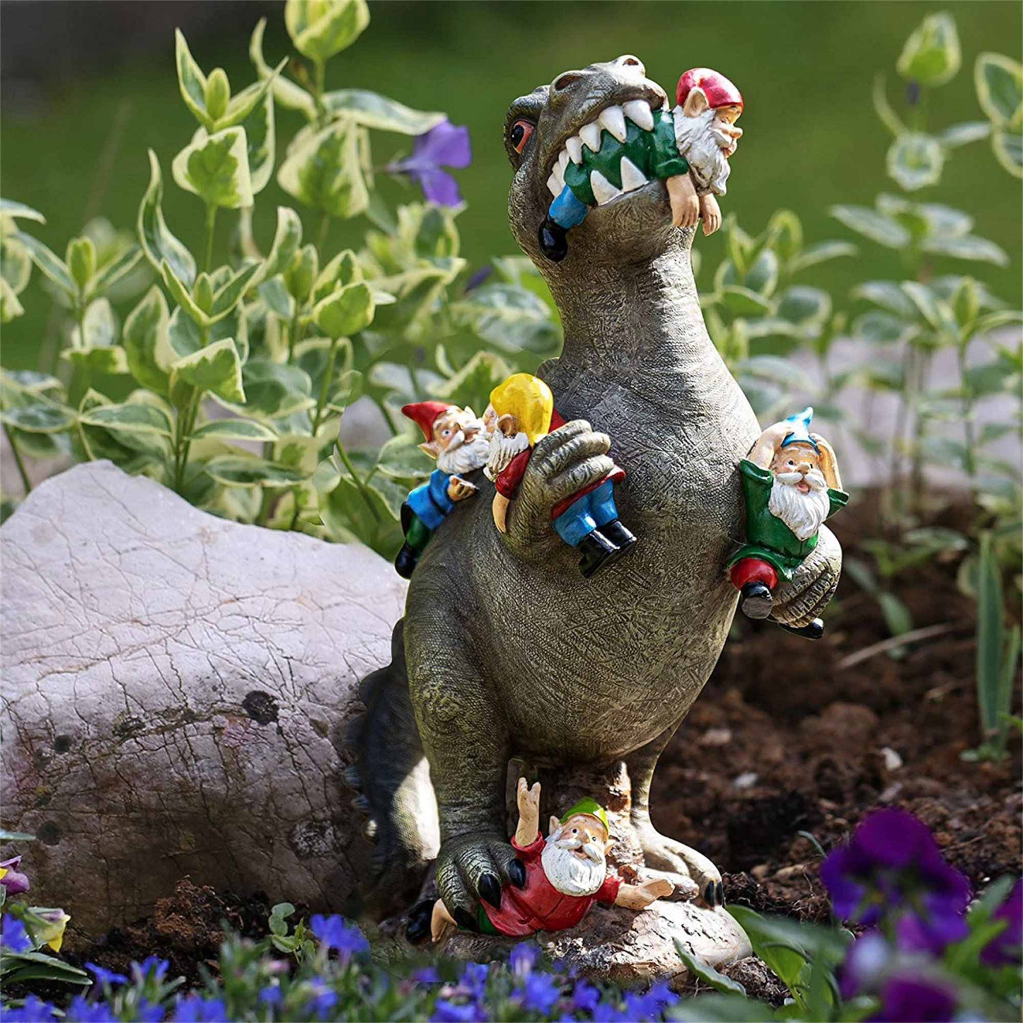 Garden Decor,T.rex Dinosaur Feeding on Gnomes