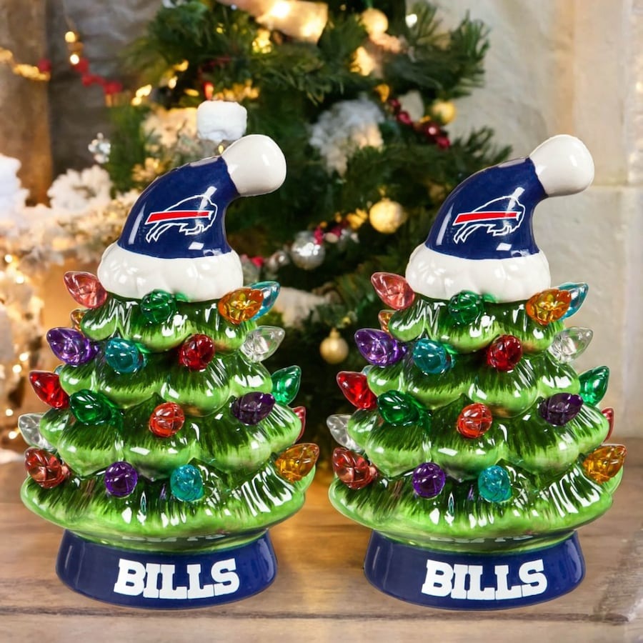 ✨Light Up Your NFL Spirit! 🏈Set of 2 4" LED Christmas Tree with NFL Team Logo🎄